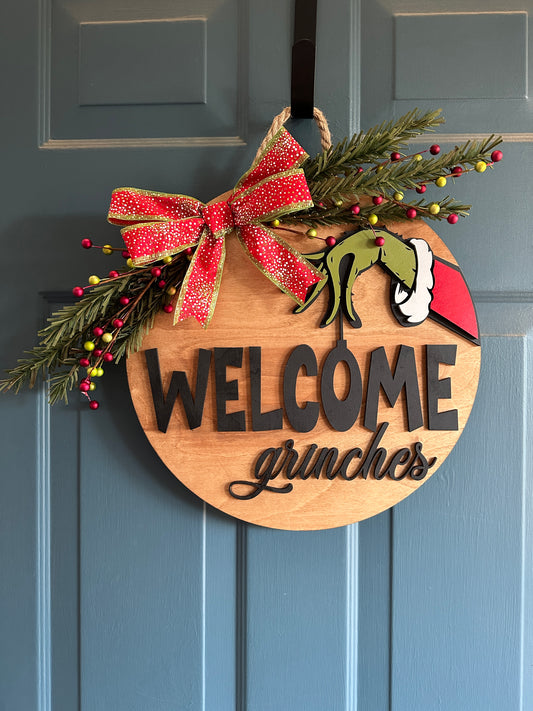 Merry Christmas Green Grouch-Themed Door Hanger